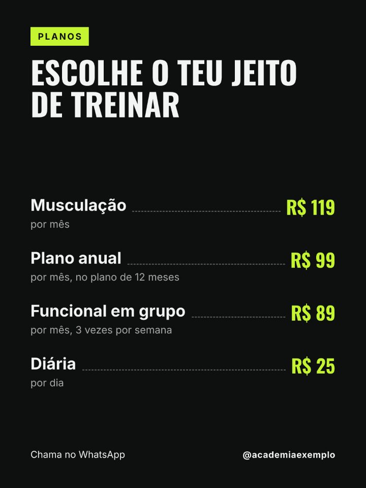Arte de exemplo: planos com preços