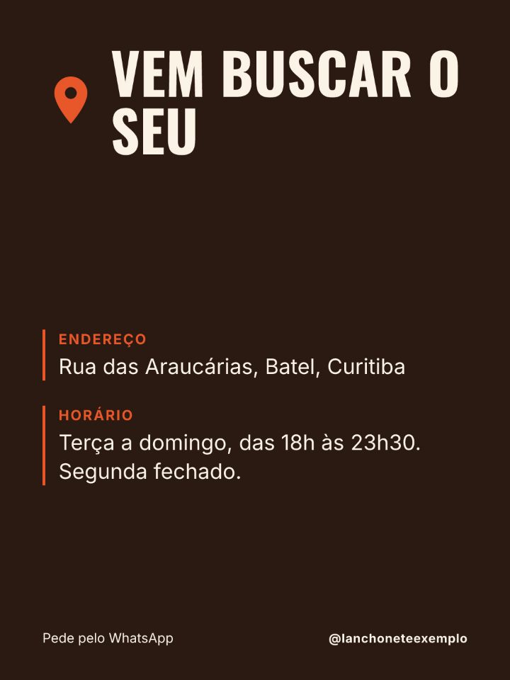Arte de exemplo: endereço e horário